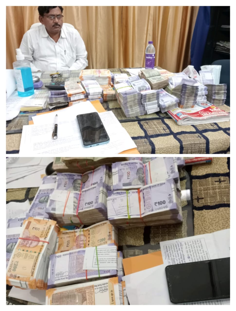 सहरसा जेल अधीक्षक सुरेश चौधरी के जेल स्थित कार्यालय से मिले रुपयों की गड्डी