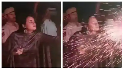 दिवाली पर आतिशबाजी के दौरान IAS टीना डाबी बाल-बाल बचीं, चेहरे पर आ गईं चिंगारियां