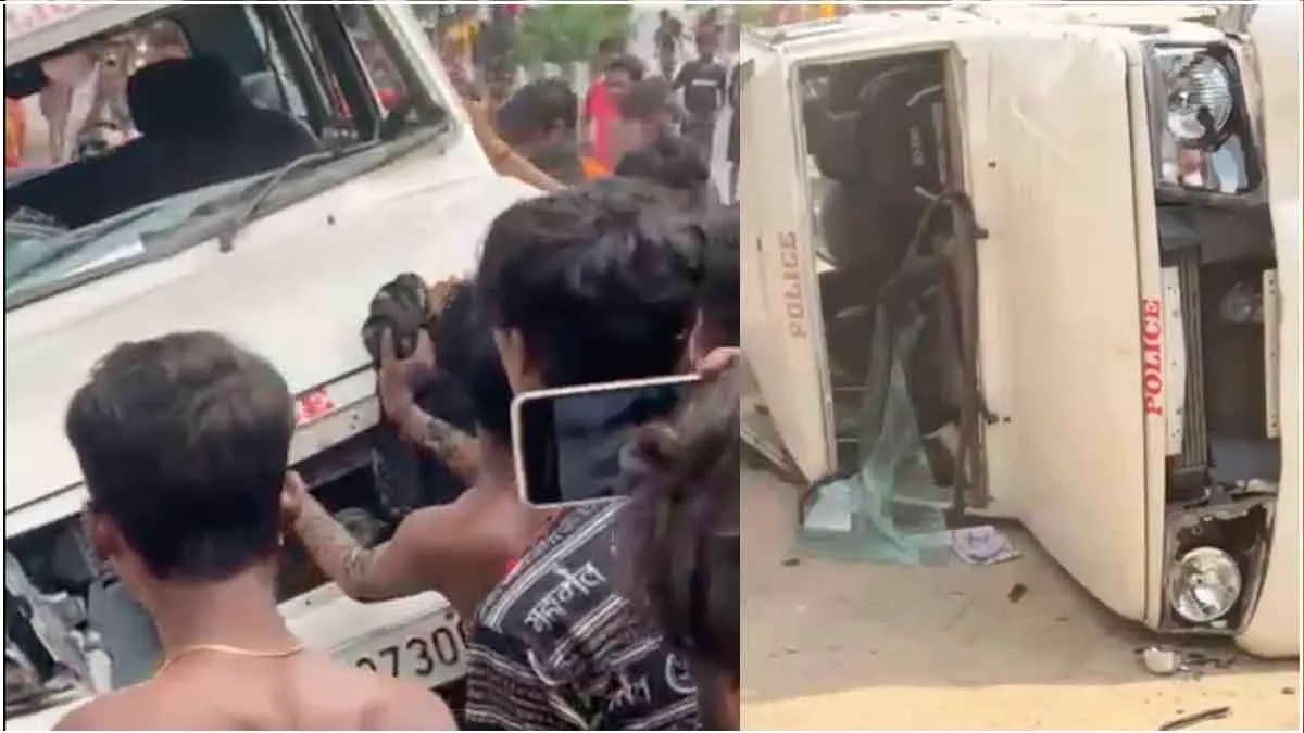 गाजियाबाद में कांवड़ियों ने जमकर काटा बवाल; पलट दी पुलिस की गाड़ी, जमकर की तोड़फोड़