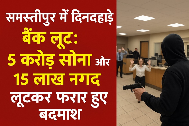 समस्तीपुर में दिनदहाड़े बैंक लूट: 5 करोड़ के सोने और 15 लाख कैश की लूट, फरार हुए बदमाश