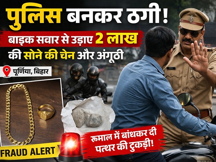 पुलिस बनकर दो ठगों ने उड़ाई 2 लाख की ज्वेलरी, बाइक सवार को बनाया शिकार